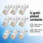 10/50/100Pcs Pass Through RJ45 Cat7 Shielded Connectors Crystal End Gold-Plated 8P8C Crimp UTP Ethernet Modular Plug