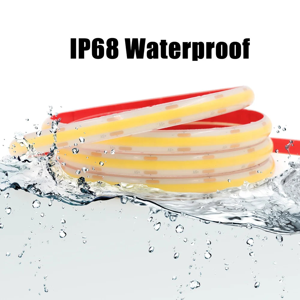 IP68 Waterproof COB Led Strip Light Motion Sensor 5V Battery USB Powered Auto ON/OFF Cabinet Kitchen Staircase Liner Lighting