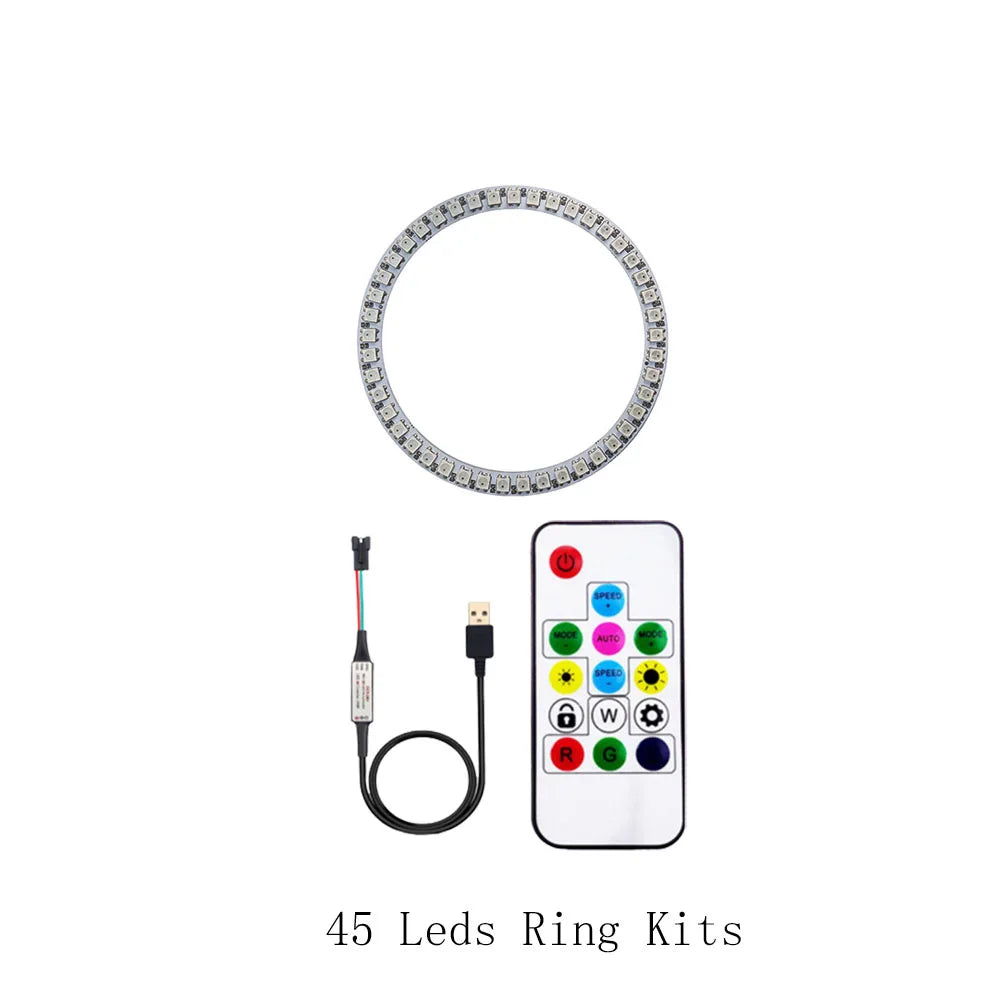 WS2812B DC5V Led Pixel Ring Individul AddressabIe Ring 5050 RGB WS2812 IC BuiIt-in Led ModuIe And 14Keys Lock USB  Controller