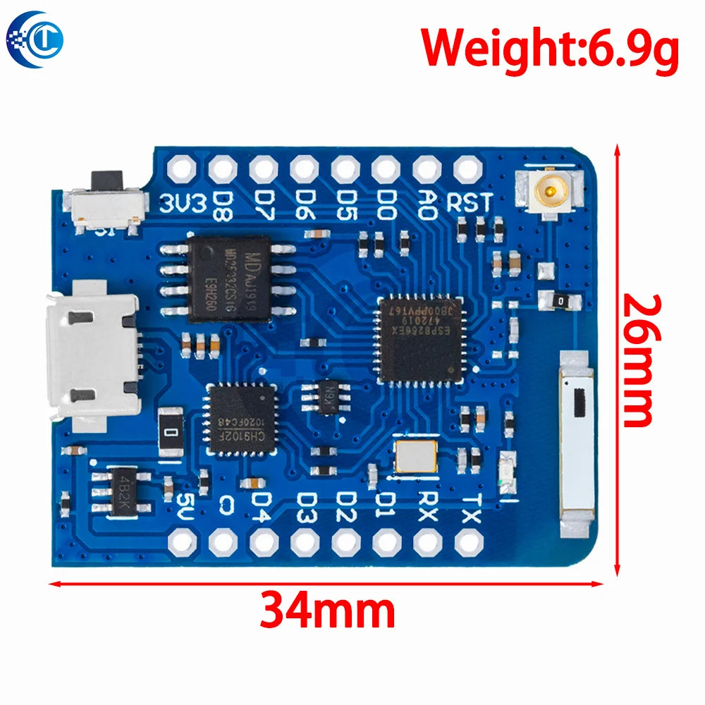 1PC ESP8266 Module for WeMos D1 Mini Pro – NodeMCU Board with 4M/16M Flash, CP2104 & External Antenna (for Arduino-Compatible)