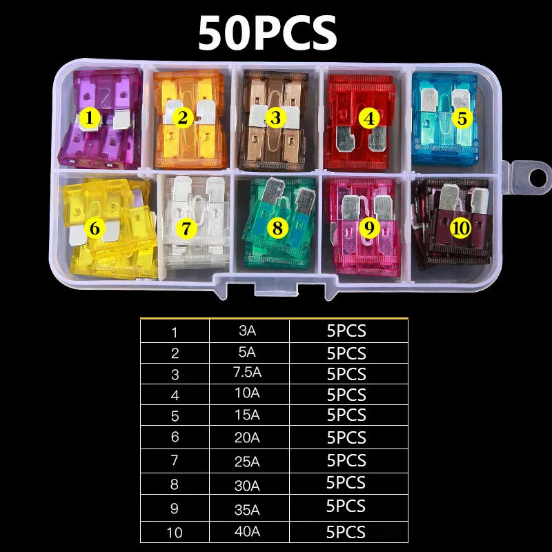 50/180Pcs Standard Car Fuses Assorted Kit, 60 Mini Blade Car Fuse +60 Standard Fuse Automotive +60 Micro Fuses Car Accessories