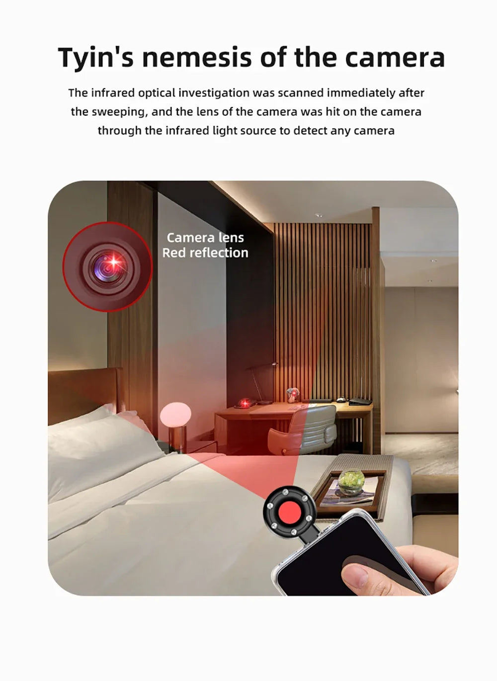 Portable Camera Detector Mobile Phone USB IR Alarm for Outdoor Travel Hotel Rental Anti Candid Hidden Camera Finder Led Light