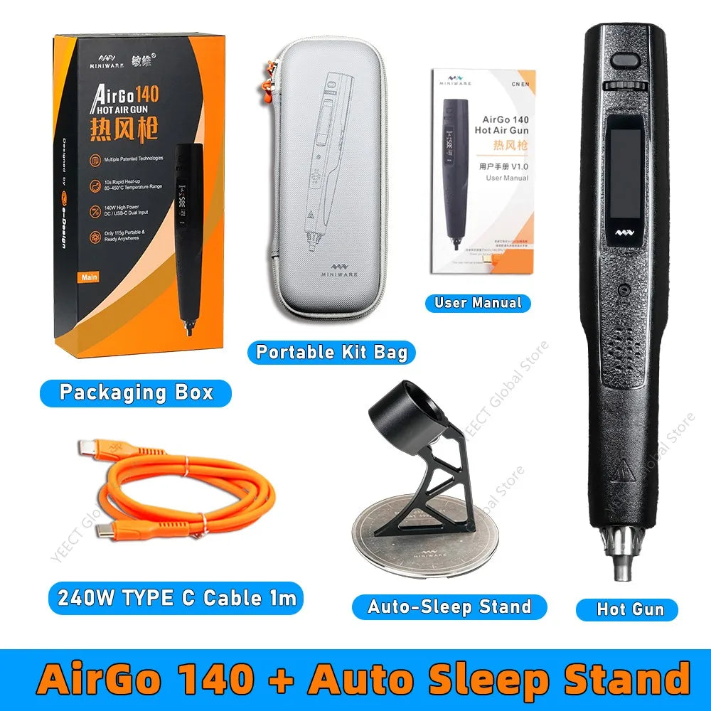 MINIWARE AirGo 140 Portable Hot Air Gun 140W PD3.1 USB-C Electric Heat Gun 115g Compact For Phone Repair BGA Desoldering