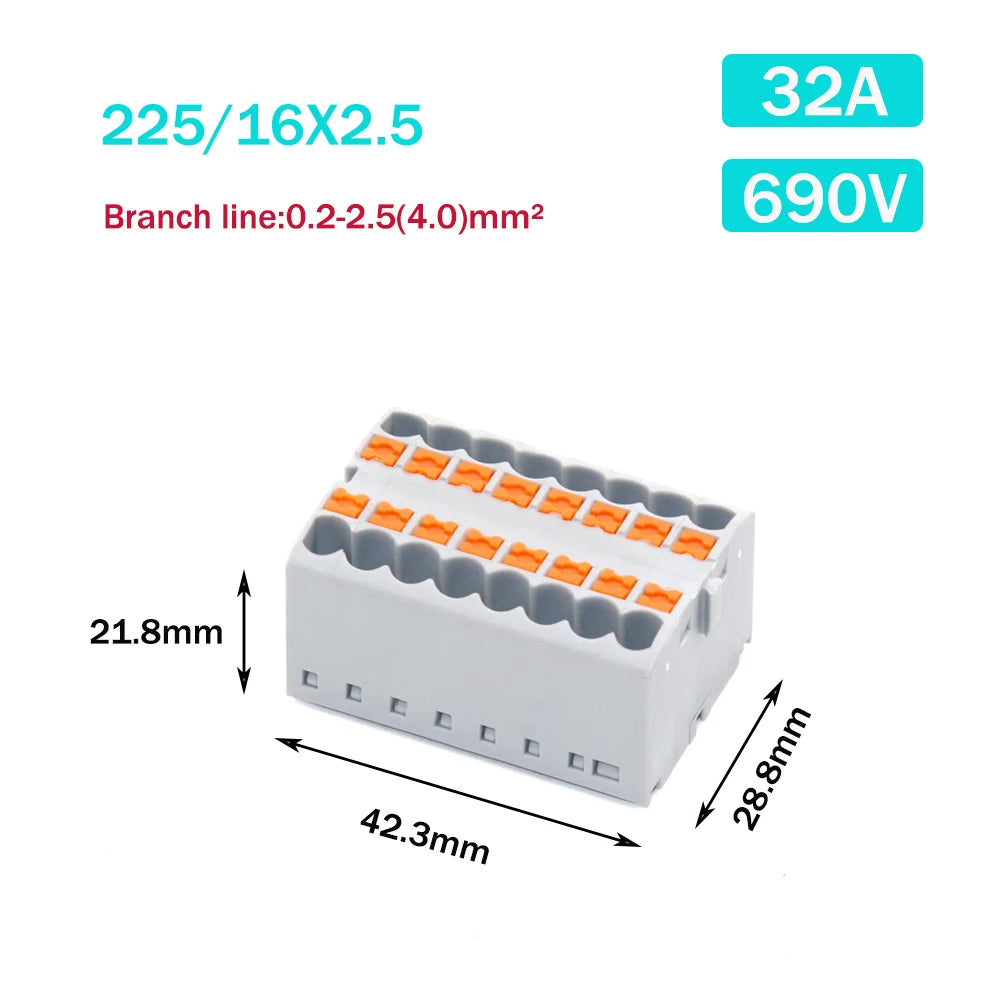 Wire Electrical Connectors PTFIX 2.5mm Wire Merging And Branching Device Push-in Terminal Block Connector Mount On Din Rail
