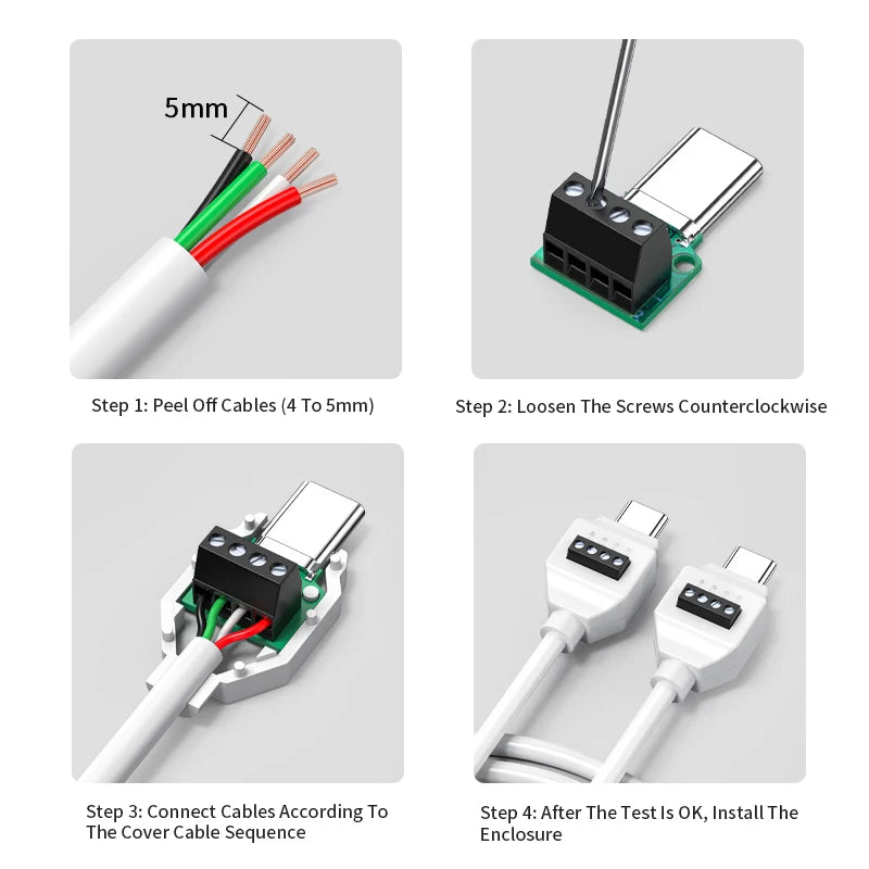 USB Solderless Plug 4Pin 5Pin Connector 66W Super Fast Charging Cable Type C Solderless Small Plug USB C Data Cable Connector