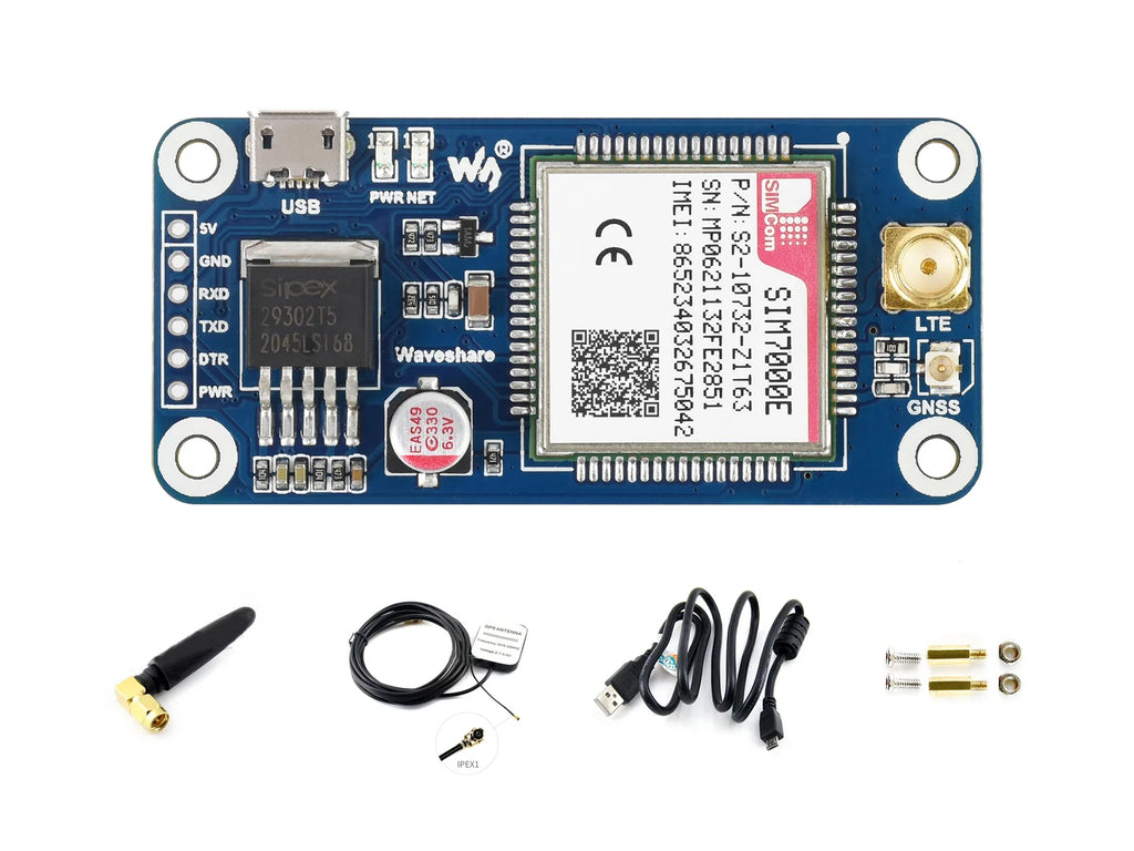 Waveshare SIM7000E NB-IoT / Cat-M / EDGE / GPRS HAT for Raspberry Pi, GNSS, for Europe, Africa, Australia, Southeast Asia