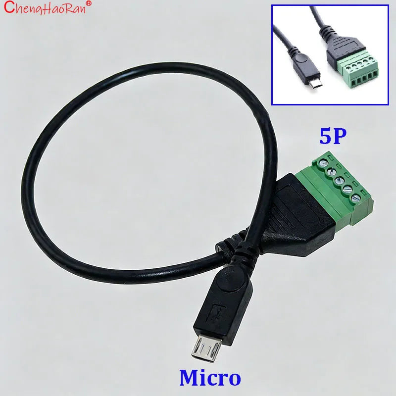1PC USB 2.0 Female B to 5 Pin Female Bolt Screw Connector Adapter Cable Micro USB Mini USB Type-C Male with Shield Terminal Plug