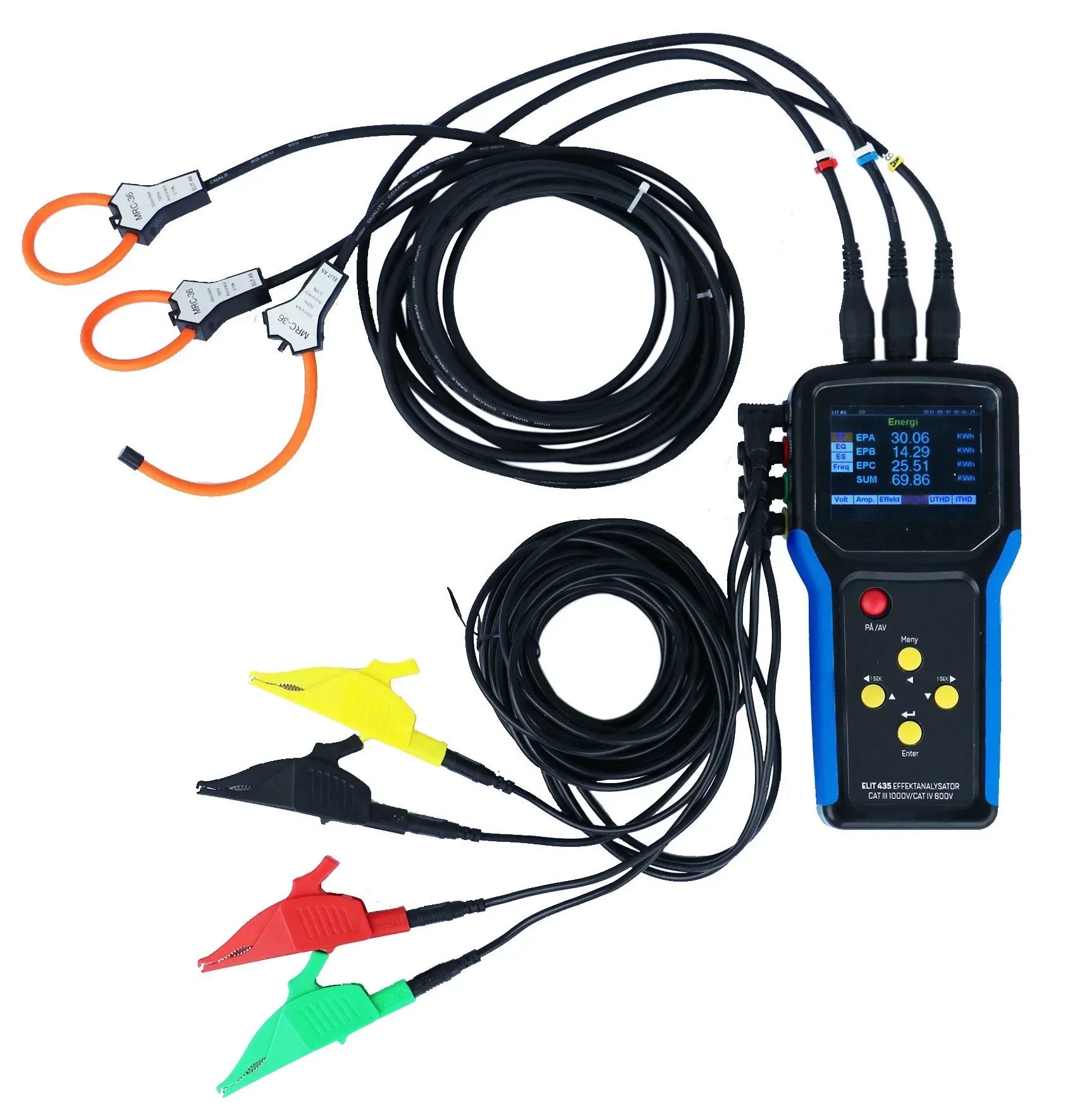 Portable MEATROL ME435 Three Phase Power Data Logger Rogowski Coil Digital Energy Watt Meter Industrial Power Analyzer