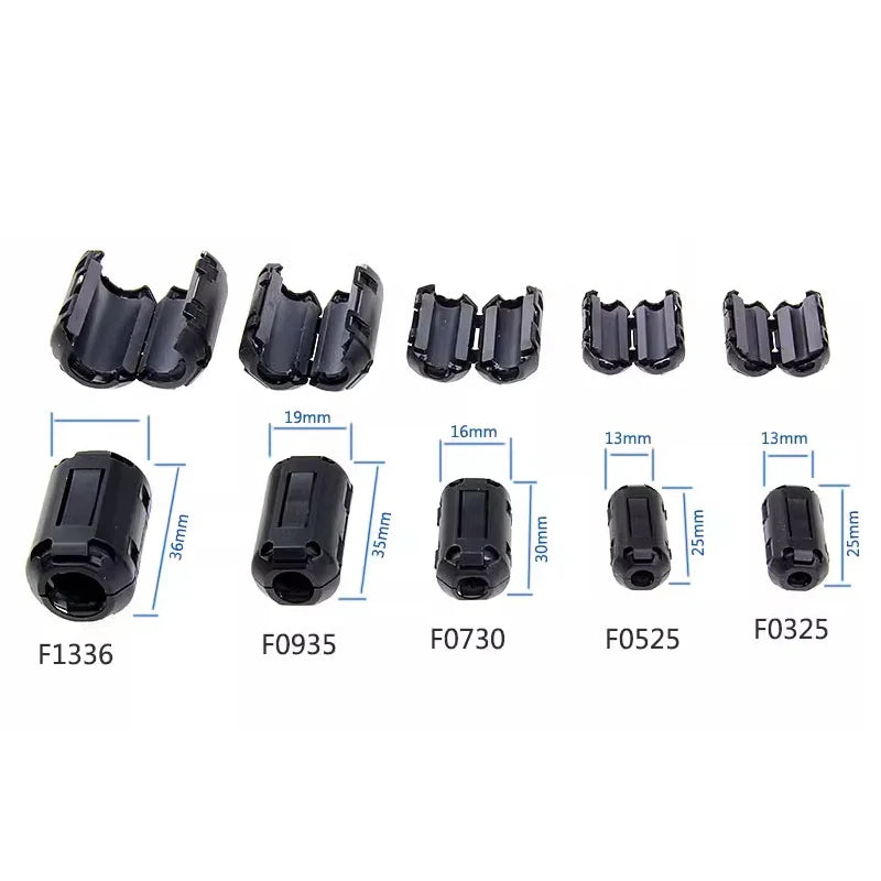 20PCS 3.5/5/7/9/13mm Ring Core Ferrite Bead Clamp Choke Coil EMI RFI Noise Filter Clip Snap Cable for Black Magnetic Snap-on