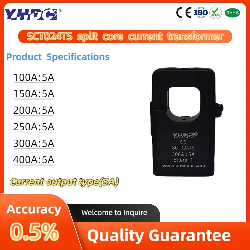 YHDC SCT024TS Input 50A/100A/150A/200A/250A/300A/400A Sensor Output 1A/5A Accuracy 0.5%/1% Split Core Current Transformer