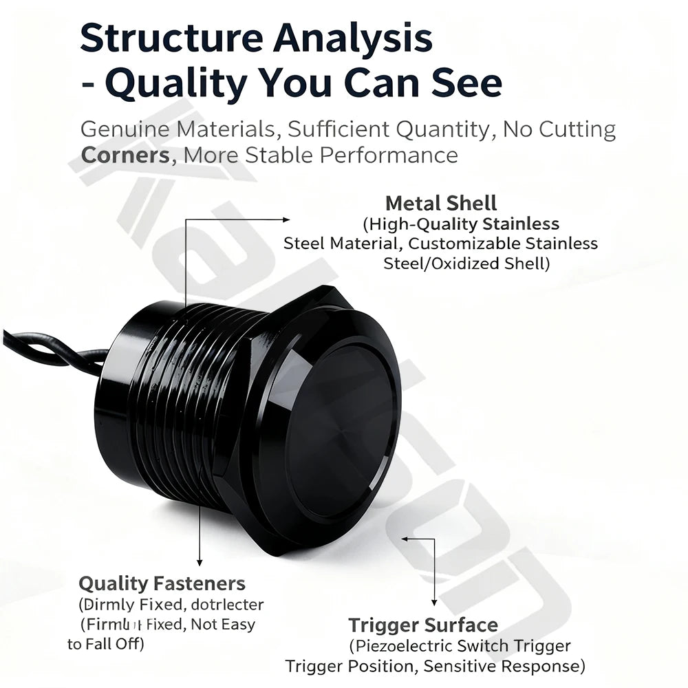IP68 Piezo Switch 12/16/19/22/30mm Latching Waterproof Metal Touch Switch Stainless Steel Momentary Piezoelectric Ceramic Switch