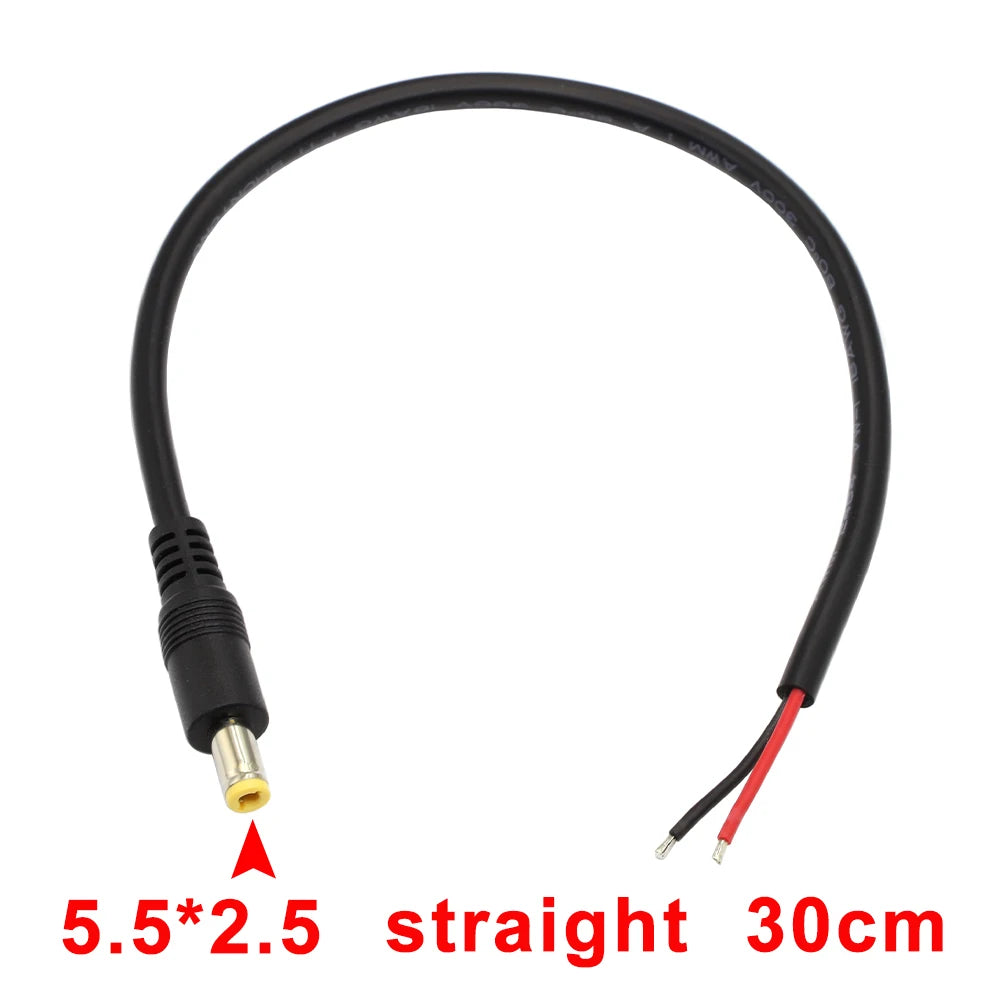 30cm DC Power Cord 5.5*2.1 / 5.5*2.5 Male Plug Connector Charging Cable 90 Degree Right Angle Adapter Power Extension Cord DIY