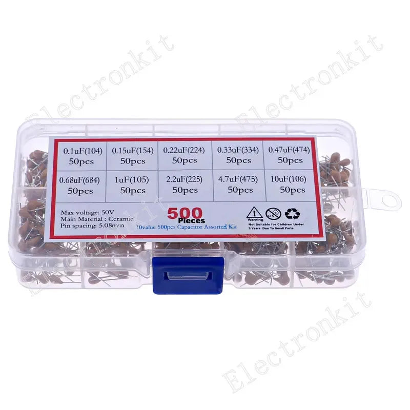 500Pcs 10 Value 0.1uf - 10uf 50V Monolithic Ceramic Capacitor Assorted kit