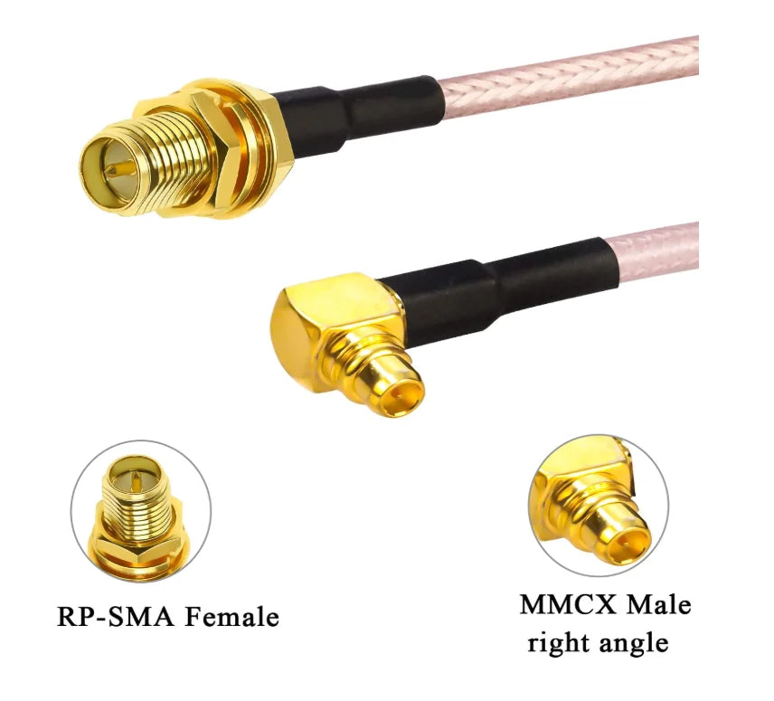 SMA Female to MMCX Male Right Angle 90 Degree Extension Coax Cable Extender for Antenna, Radios