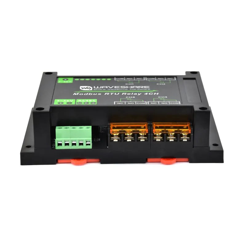 Waveshare Modbus RTU Relay 4CH,Industrial Modbus RTU 4-ch Relay Module with RS485 Interface,30A High Current,Onboard LED Indicat