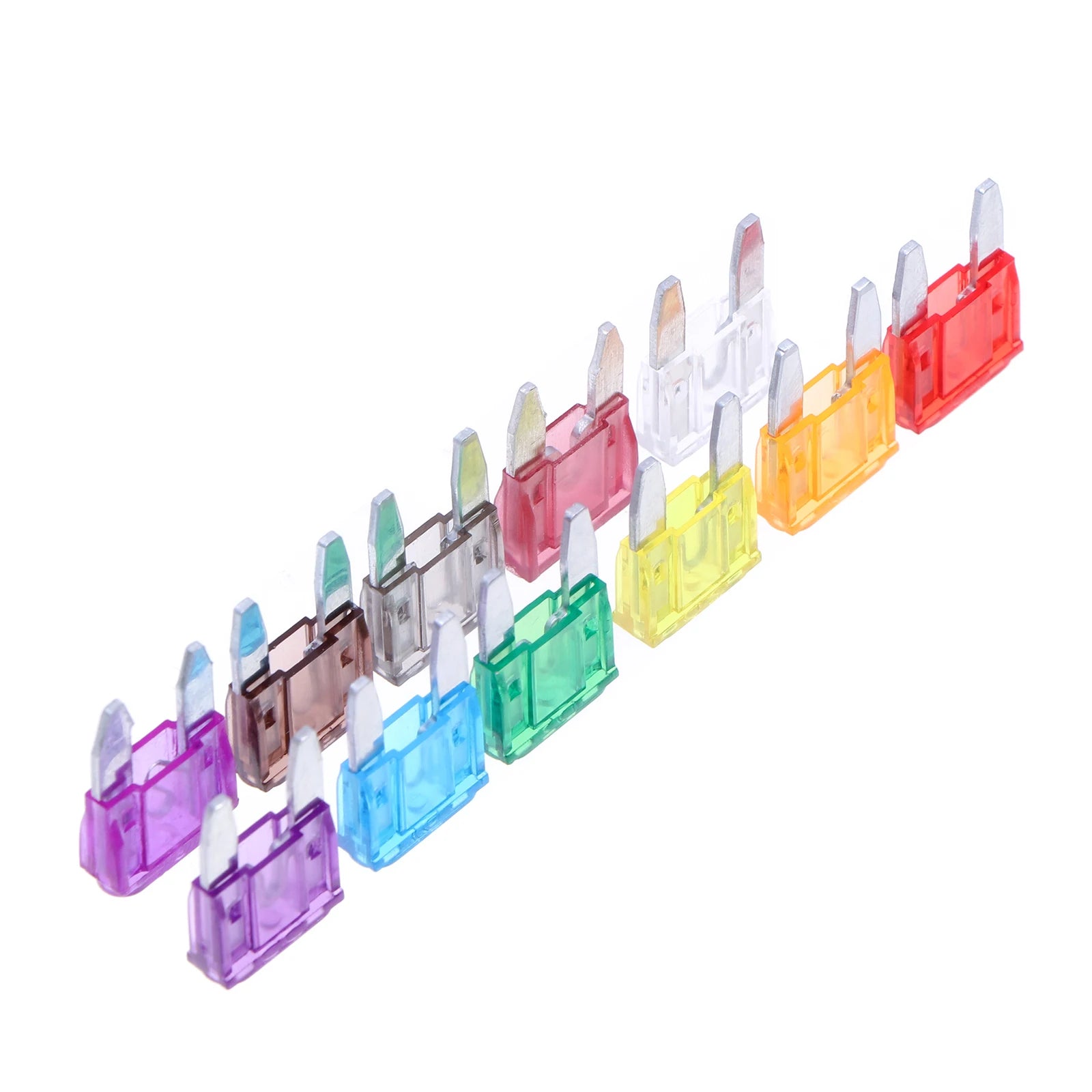 100/50/10pcs Small Mini Car Blade Fuses Zinc Auto Fuse Assortment Electric Fuse Set 2A 3A 5A 7.5A 10A 15A 20A 25A 30A 35A 40A