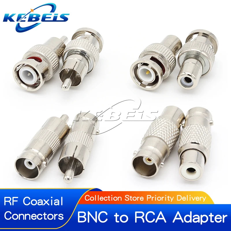 2Pcs BNC to RCA Surveillance Video BNC Female to BNC Male BNC Male to RCA Female Q9 Male to RCA Female Q9 Female to AV Adapter
