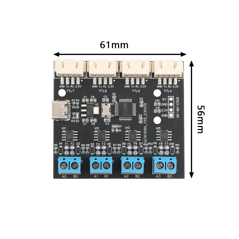 USB to 4 8-way RS485 Serial Port Type-C to 4 8-way 485 Multi-channel UART TTL CH348 HUB RS485 Module Expansion Board YR-6028