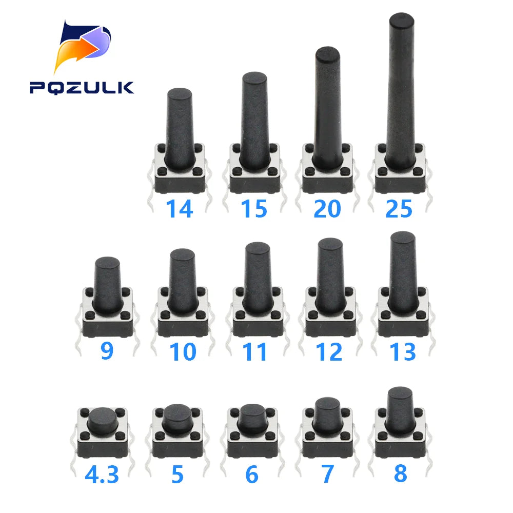 50PCS 6X6X5/4.3/5.5/6/7/8/9/10/13MM Tact Switch Push Button Switch 12V 4PIN DIP Micro Switch For TV/Toys/home use Button