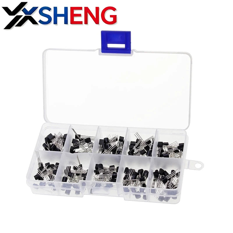 200PCS Transistor Assortment KIT 10Value x 20pcs 2N2222 2N2907 2N3904 2N3906 S8050 S8550 A1015 C1815 BC337 BC327 Transistors Box
