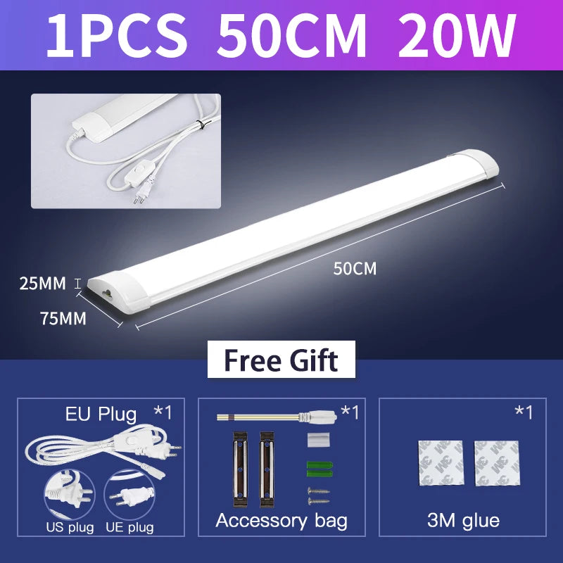 Led Tube Light With Switch Wire 110V 220V 10W 20W Lighting Strip Lamps 30/50cm For  Living Room Bedroom Closet Kitchen Lamp