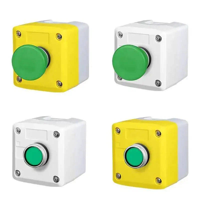 1P One-Hole Momentary Self-Reset Push Button Switch Start/Stop Round Flat Green Mushroom Head Control Box 22mm