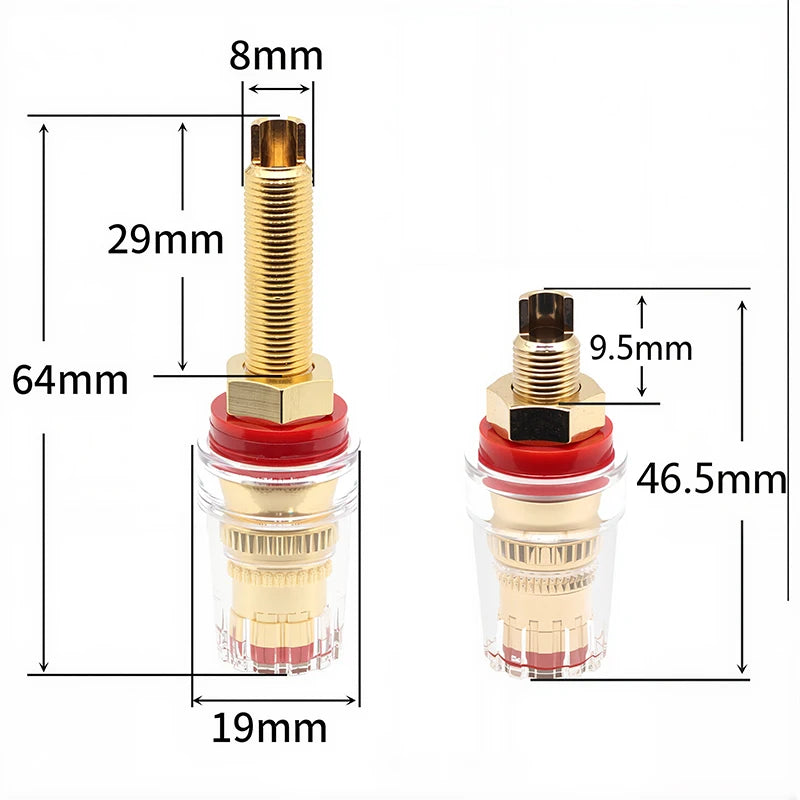 HIFI Copper Socket Plug Crystal Audio Speaker Connector Gold-plated Amplifier Terminal Binding Post Banana Plug Socket M8 L8