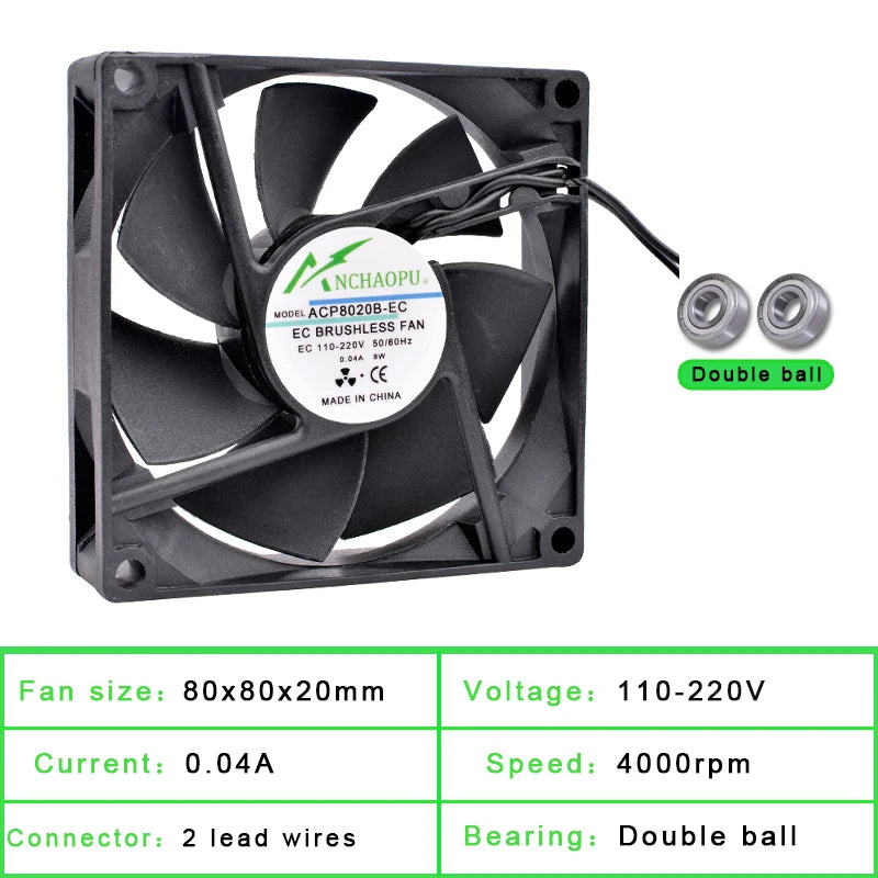 ANCHAOPU EC Brushless Cooling Fan AC 110V 120V 220V 240V Ball Bearing 2 Lines 60mm 70mm 80mm 92mm 120mm 140mm For Cabinets