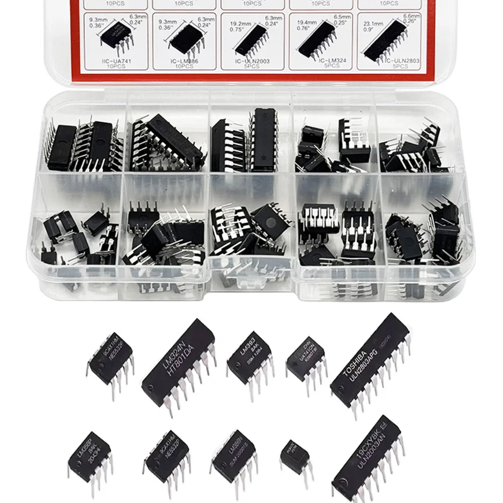 85PCS IC Chip Kit DIP Integrated Circuit NE555 LM324 LM358 ULNN2803 Single Precision Timer DIY Electronic Components Tentacle