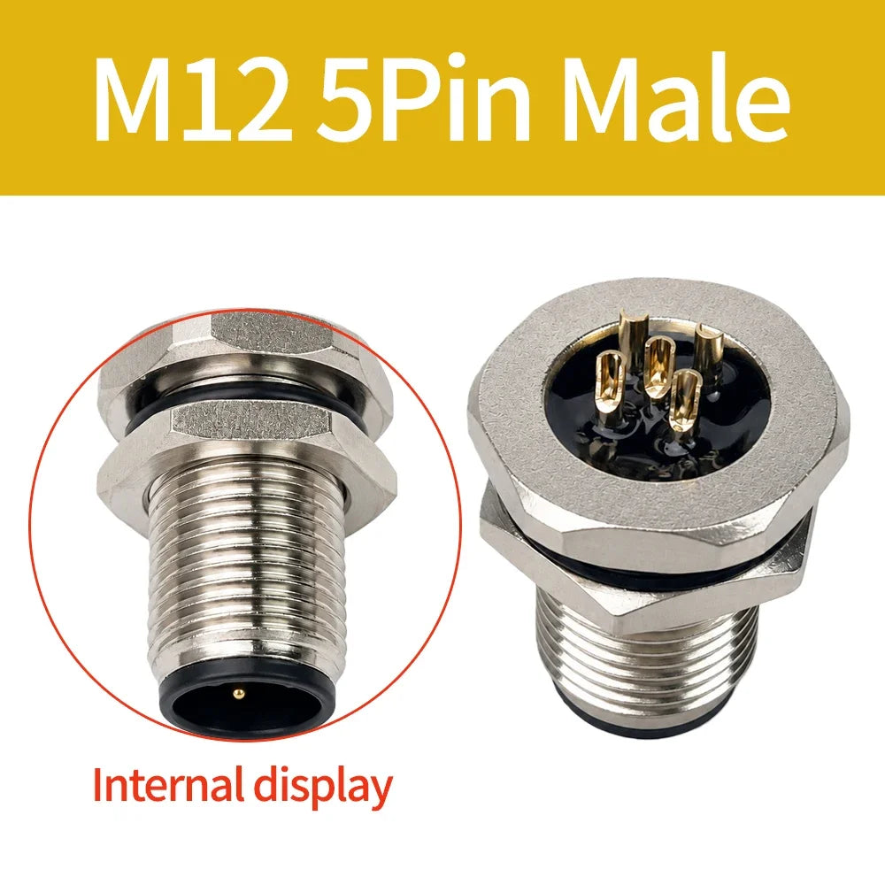 M12 PCB Sensor Connector 4/5/8/12 Pin Male Female Waterproof Circular Socket Front Mount Threaded Nut Flange for Electronics