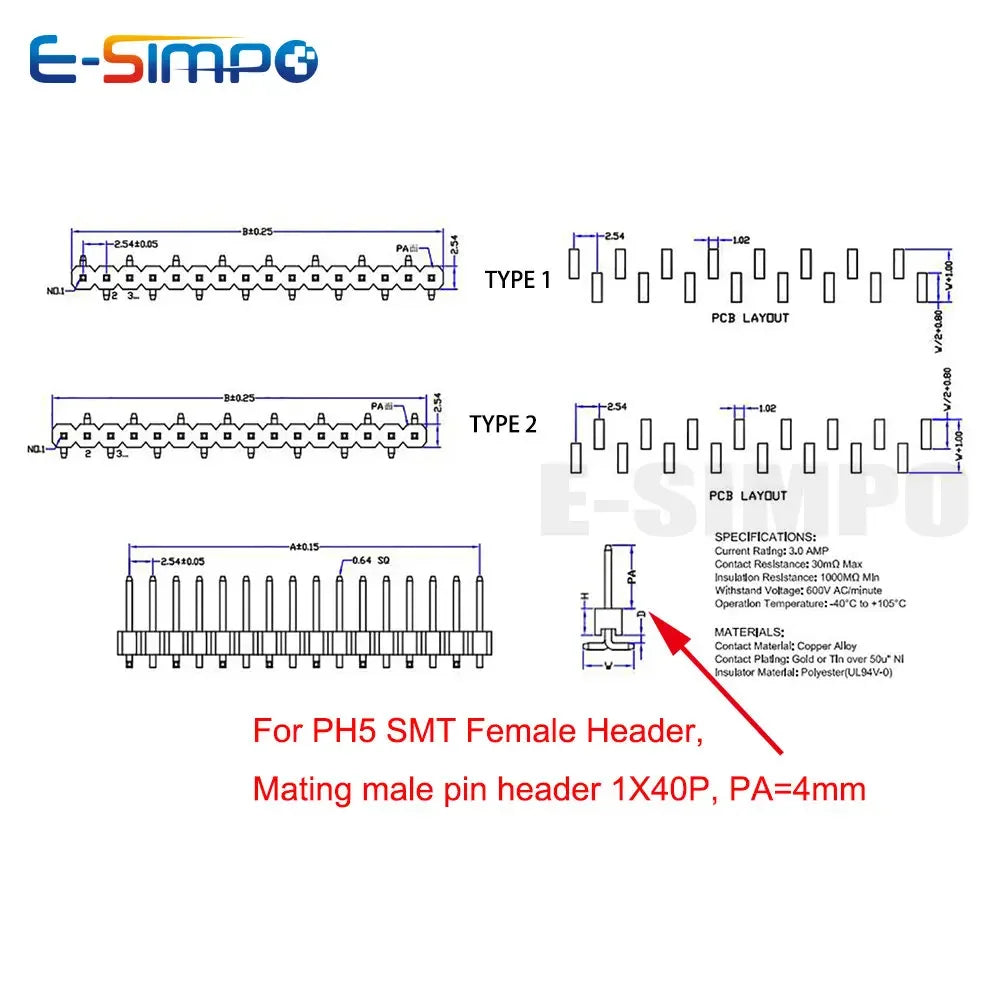 10pcs 2.54mm SMD Short Version PH5mm Single Row SMT 1X3/4/5/6P 8P 10P 12P 20P Stackable PCB Female Pin Header Socket Connector