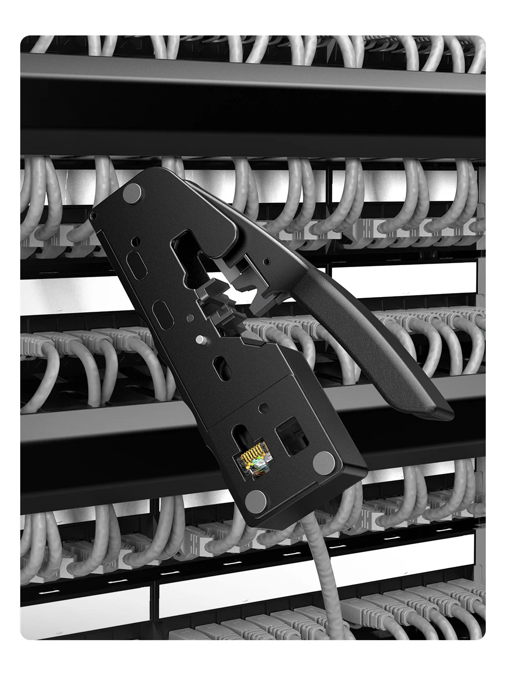 AMPCOM RJ45 Crimper CAT7 Crimping Tool for Pass Through RJ11 RJ45 Connector CAT6 CAT5E Modular Plugs With Wire Stripper Cutter