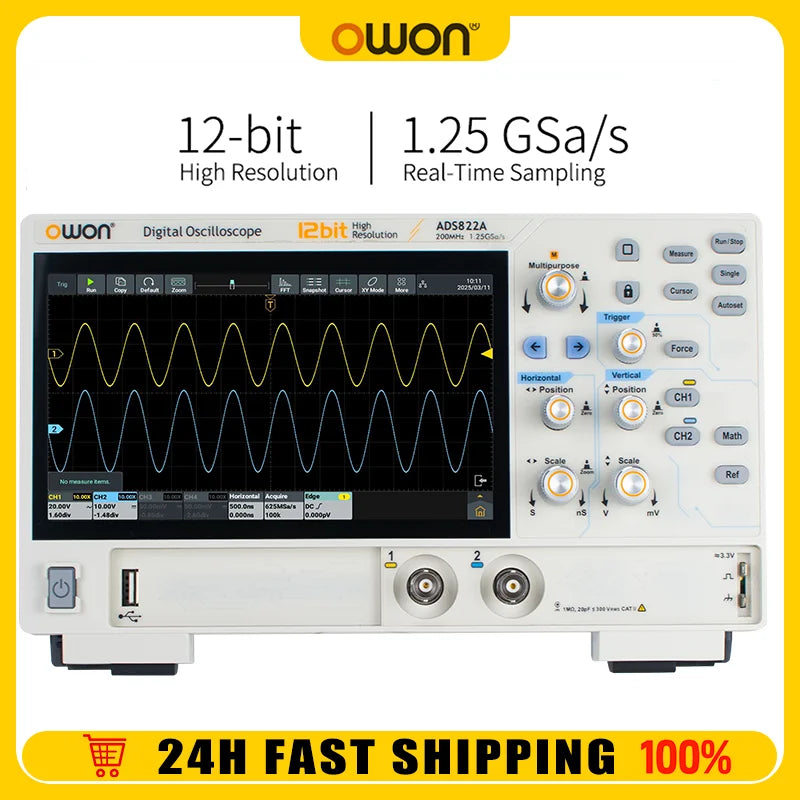 OWON ADS800A Portable Digital Oscilloscope 100MHz Bandwidth 1GSa/s 7" TFT-LCD Storage Multimeter Auto Measure USB/PC Connect