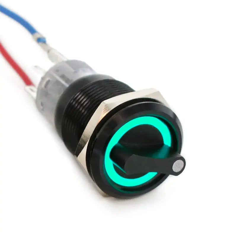 19mm Black Self-return Momentary Self-locking Fixation Waterproof DPDT Illuminated Metal Selector Rotary Switch 2/3 Position LED
