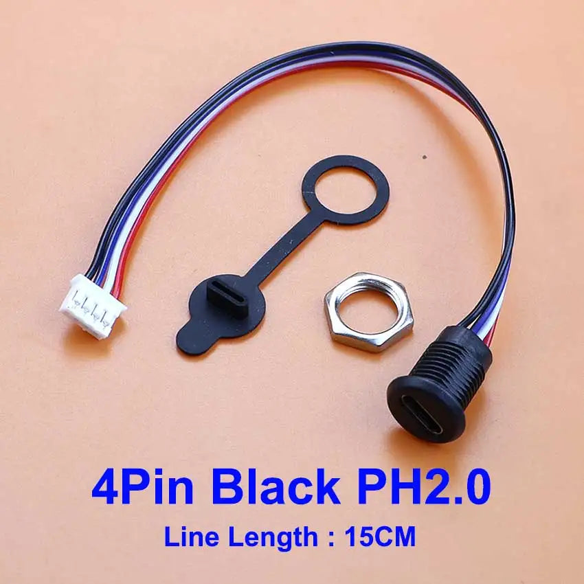1/5pcs USB Type C Connector Type-C Female Socket With PH2.0 Terminal Nut Locking Plate Waterproof Charging Jack Port 15cm Wire
