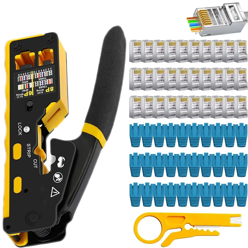 RJ45 CAT7 CAT6A Crimping Tool Connector for Cat7/6a/6/5e Network Connector Wire Cutter Wire Stripper Ethernet Crimper