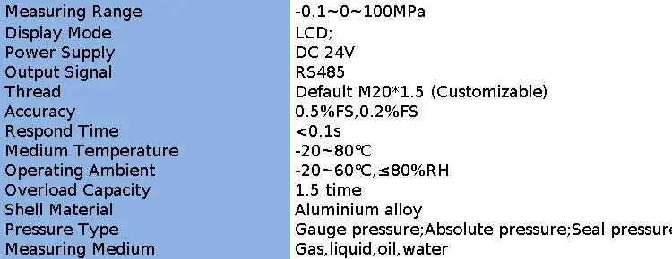 LCD Digital Display Pressure Sensor 0.1bar 1Mpa 1000psi 12-36VDC 4-20mA RS485 Output Pressure Transmitter for Water Gas Oil