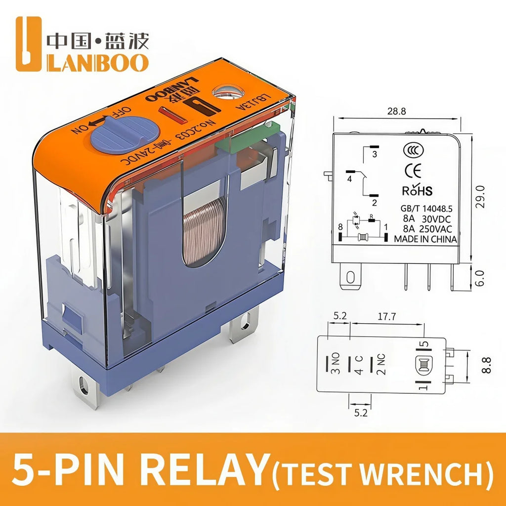 LANBOO J13A 12A/8A 12VDC/24VDC/220VAC Micro Voltage Plug-in Universal Intermediate Relay 5Pin/8Pin Base Sold Separately