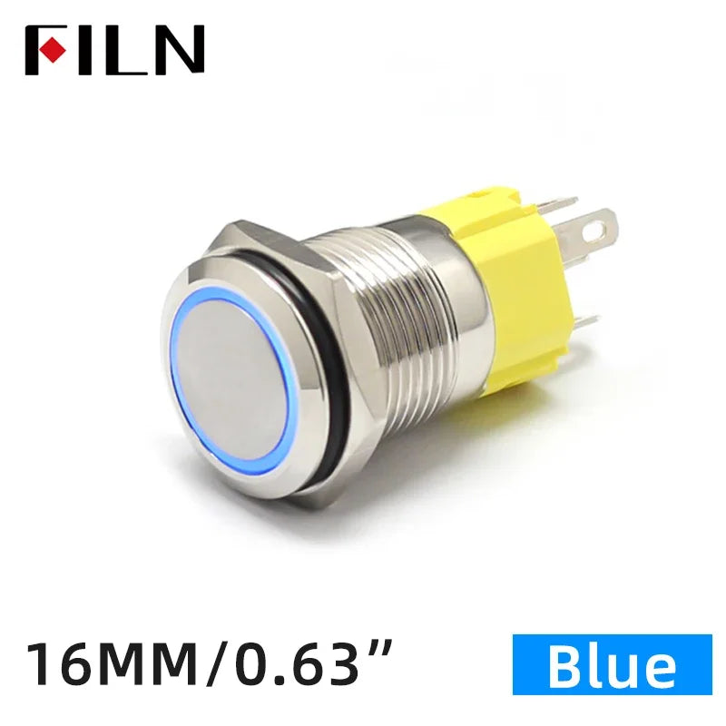 FILN 16mm 19mm 22mm Stainless Steel Waterproof LED Indicator Metal Push Button  Switch Power Symbol   Start Stop Power on Off