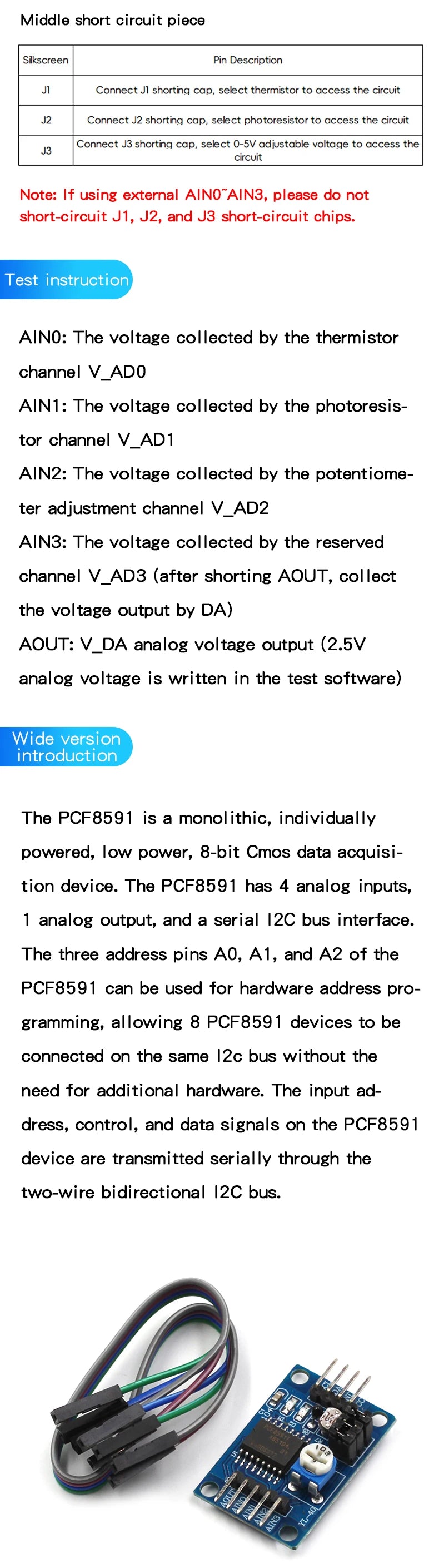 PCF8591 module AD/DA conversion module Temperature and illumination acquisition module For Arduino