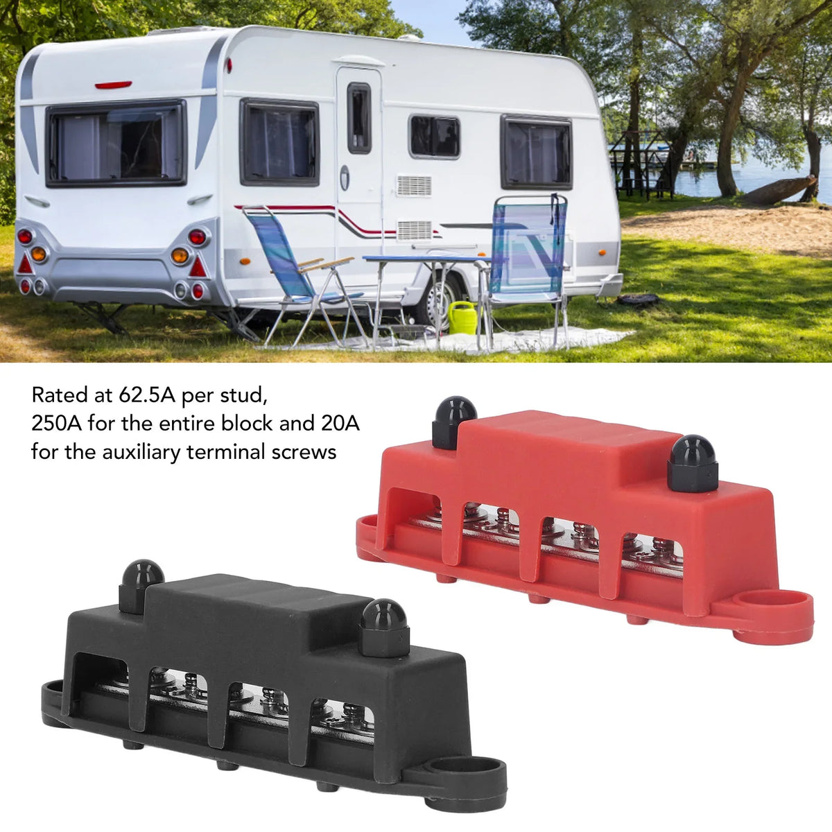 Power Distribution Block M8 Screw 4 Terminal Bus  DC 48V 250A for Automobile Boat Power Distribution Block Bus  250A