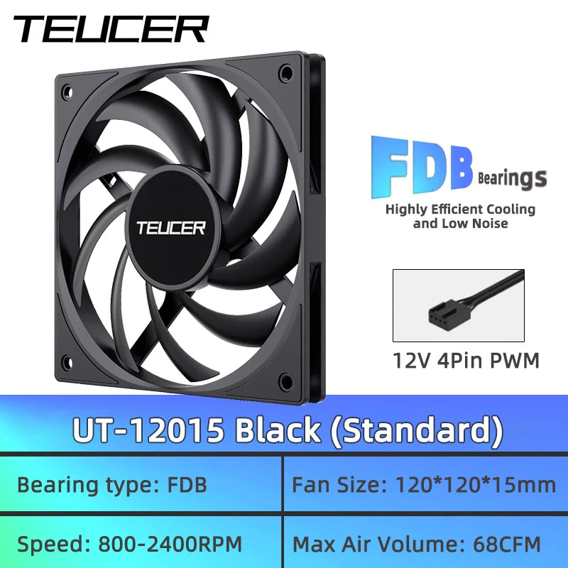 TEUCER UT-12015 120mm ARGB FDB Bearing Slim Cooling Fan High-Performance PC Case Fan for CPU Cooling and PC Builds