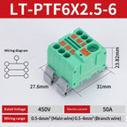 Push-in Terminal Block PTF6X2.5mm One in Multiple Out Splitter Spliceable Wire Connectors DIN Rail Junction Box Electrical Joint
