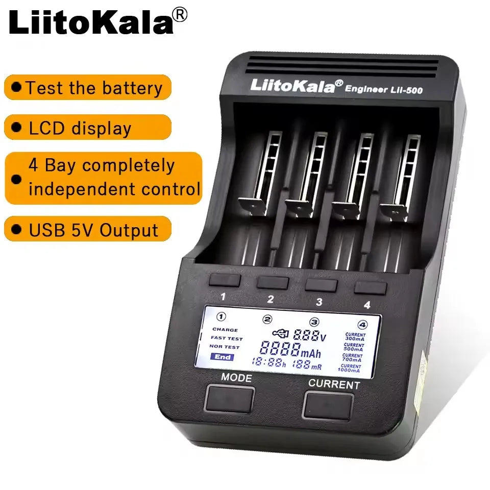 LiitoKala LII-500 Smart Universal LCD Battery Charger for Li-ion Ni Mh AA AAA 10440 14500 16340 17335 17500 18490 17670 18650