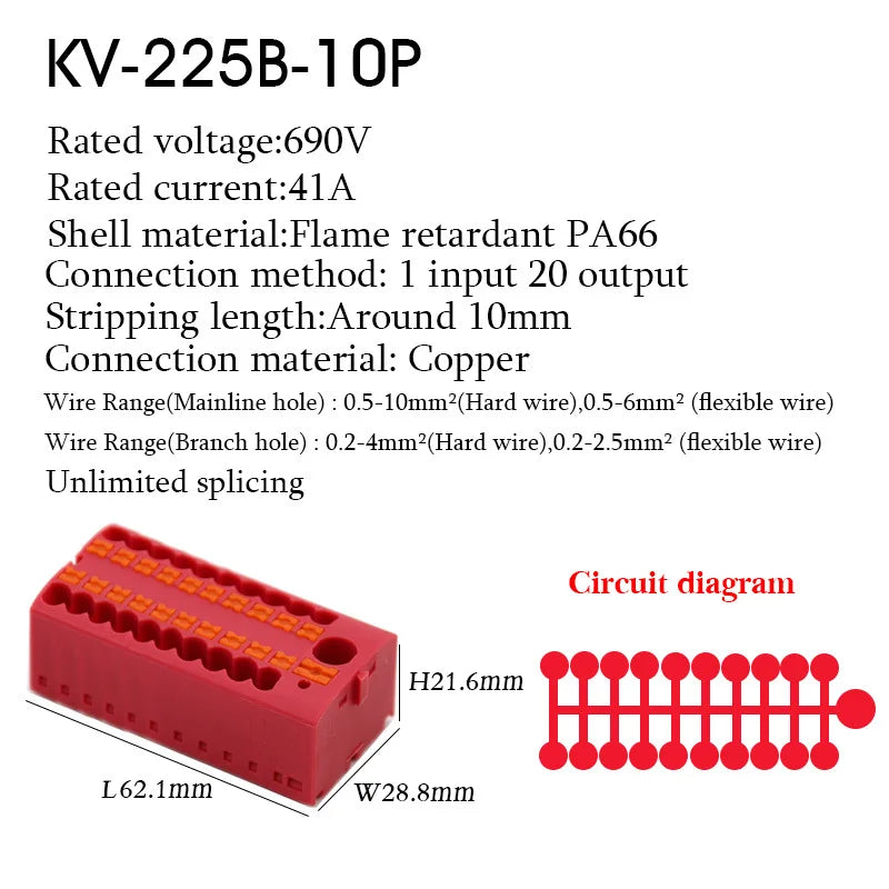 1PC 225 Series Wire Connectors Plug-in Electrical Terminal Block Spliceable One In Multiple Out Splitter Guide Rail Junction Box