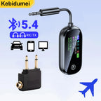 2 In 1 Bluetooth 5.4 Transmitter Receiver Stereo 3.5mm AUX Airplane Audio Wireless Adapter Mic for TV PC Headphone Car Aircraft