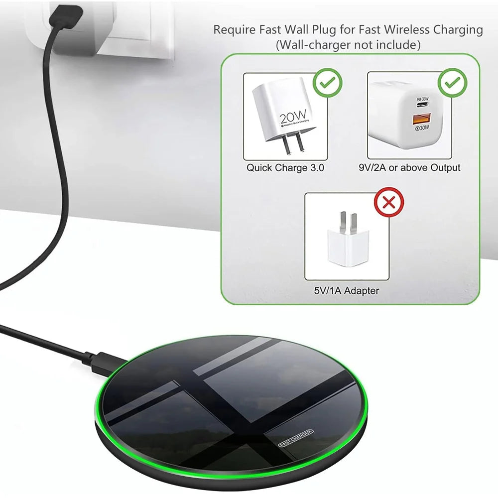 Universal 15W Fast Wireless Charger Pad Compatible with iPhone 17/16/15 Pro Max, Samsung Galaxy S22/S21 Ultra, Huawei, Xiaomi,