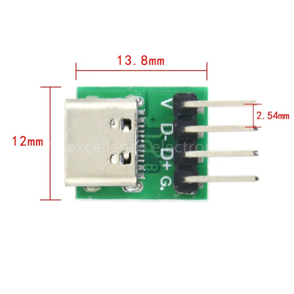 2/5/10pcs Type-C 4Pin Power Adapter Board - Straight/Elbow Pin PCB Connector for Data Cable Test & Charging Module