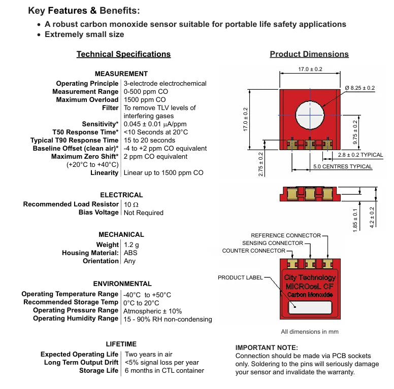 Carbon Monoxide Combustible Hydrogen Sulfide Gas Sensor SR-M-MC MICROceL CF SR-H-MC MICROceL HS SR-W-MP75C MICROpeL 75C