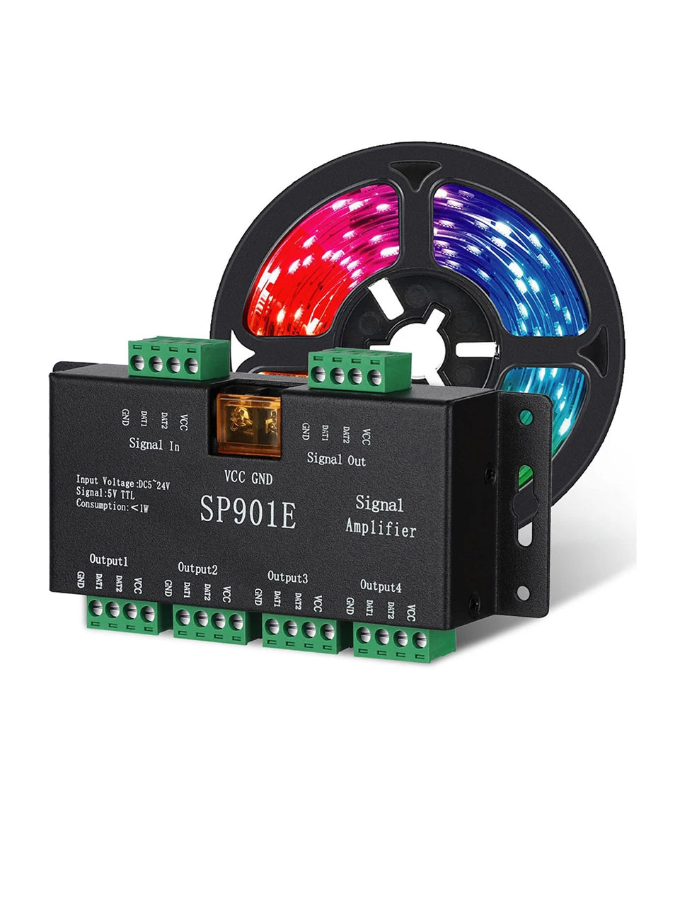SP901E SPI Signal Amplifier Repeater for WS2812B WS2811 WS2813 RGB Addressable LED Pixel Strip Programmable Matrix Panel Light